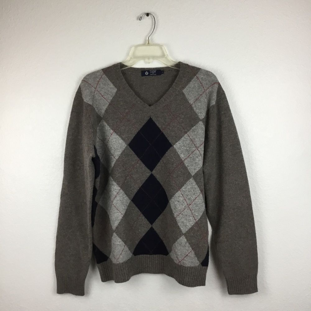 J.crew 100% Lambswool Argyle Sweater Size Large